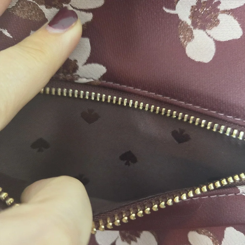 Kate Spade Chelsea Medium Backpack Burgundy Floral Jacquard Nylon Bag